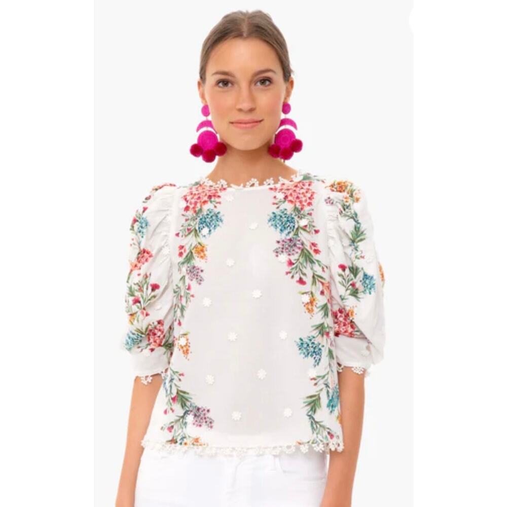 FARM RIO Louise Floral Gorgeous Print Women's Blouse W/ Puff Sleeves - Medium
